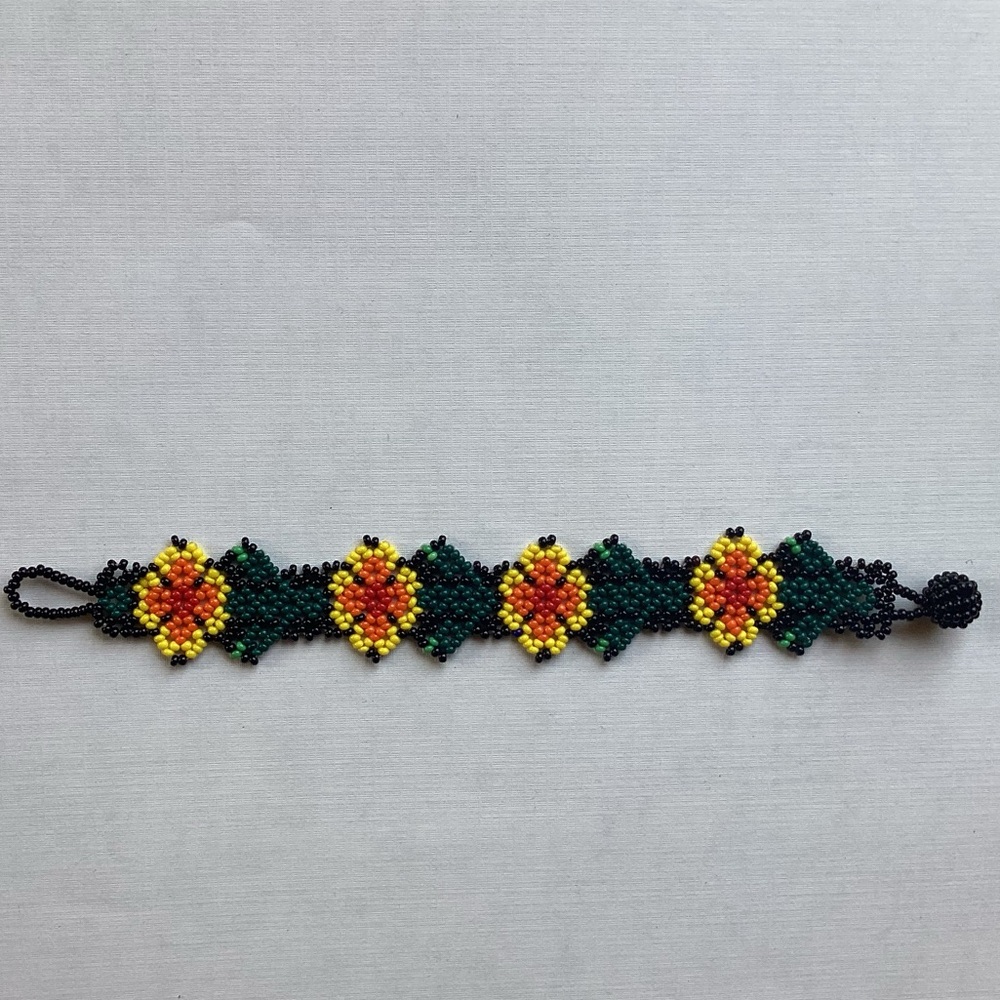 New Import Huichol of Mexico Bead Flower Bracelet  Boho Hippie Tribal Art Gifts